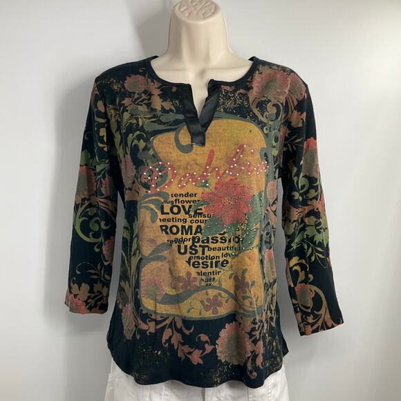 SUSAN LAWRENCE Vintage 90s Y2K Grunge Goth Witchy 3/4 Sleeve Top XL Black - Picture 3 of 11